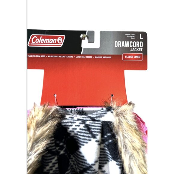 Coleman Drawcord Dog Jacket Large Pink Fleece Lined Faux Fur Hood Winter Coat - Picture 2 of 7